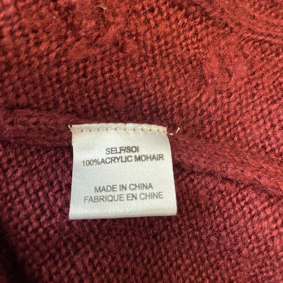 WAYF SHELDON OFF SHOULDER RUFFLE KNIT SWEATER IN RED TANNIN MEDIUM - Picture 9 of 9